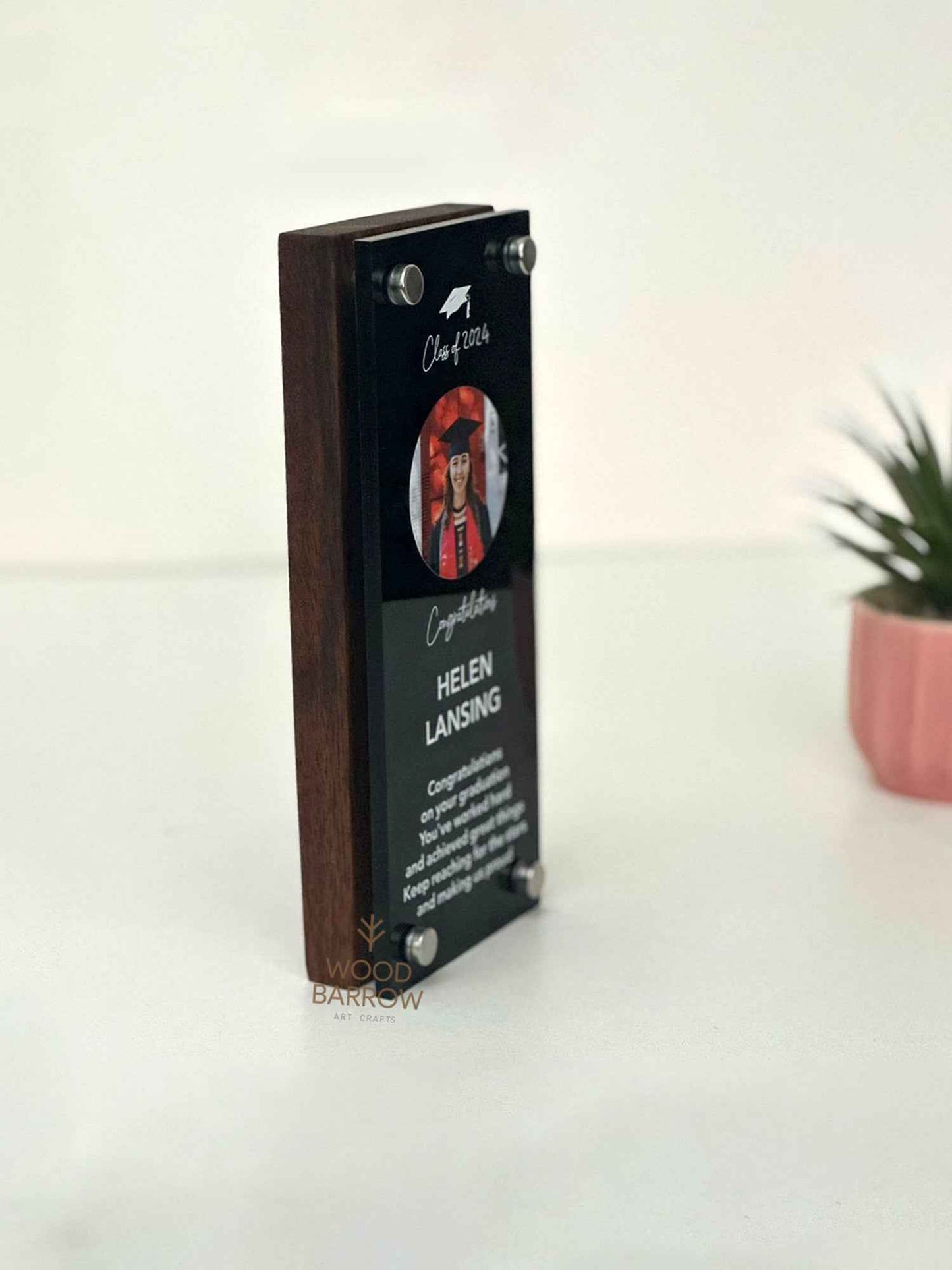 Customized Wood and Acrylic Graduation Trophy Tower