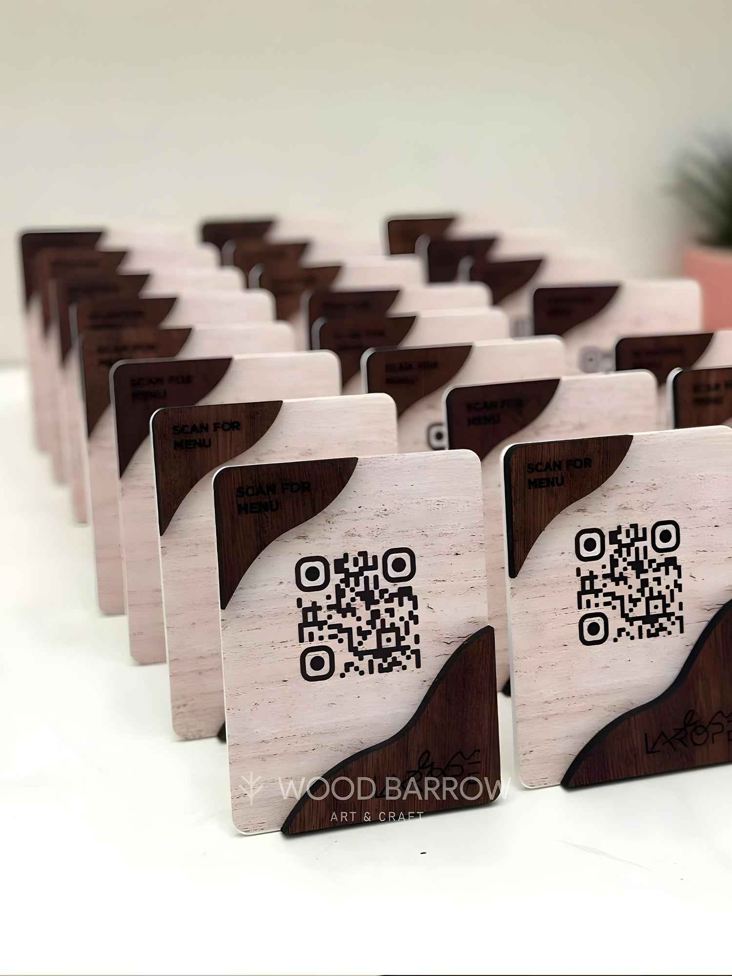 Elegant QR Code Stand - Acrylic and Wood | 10cm x 13cm