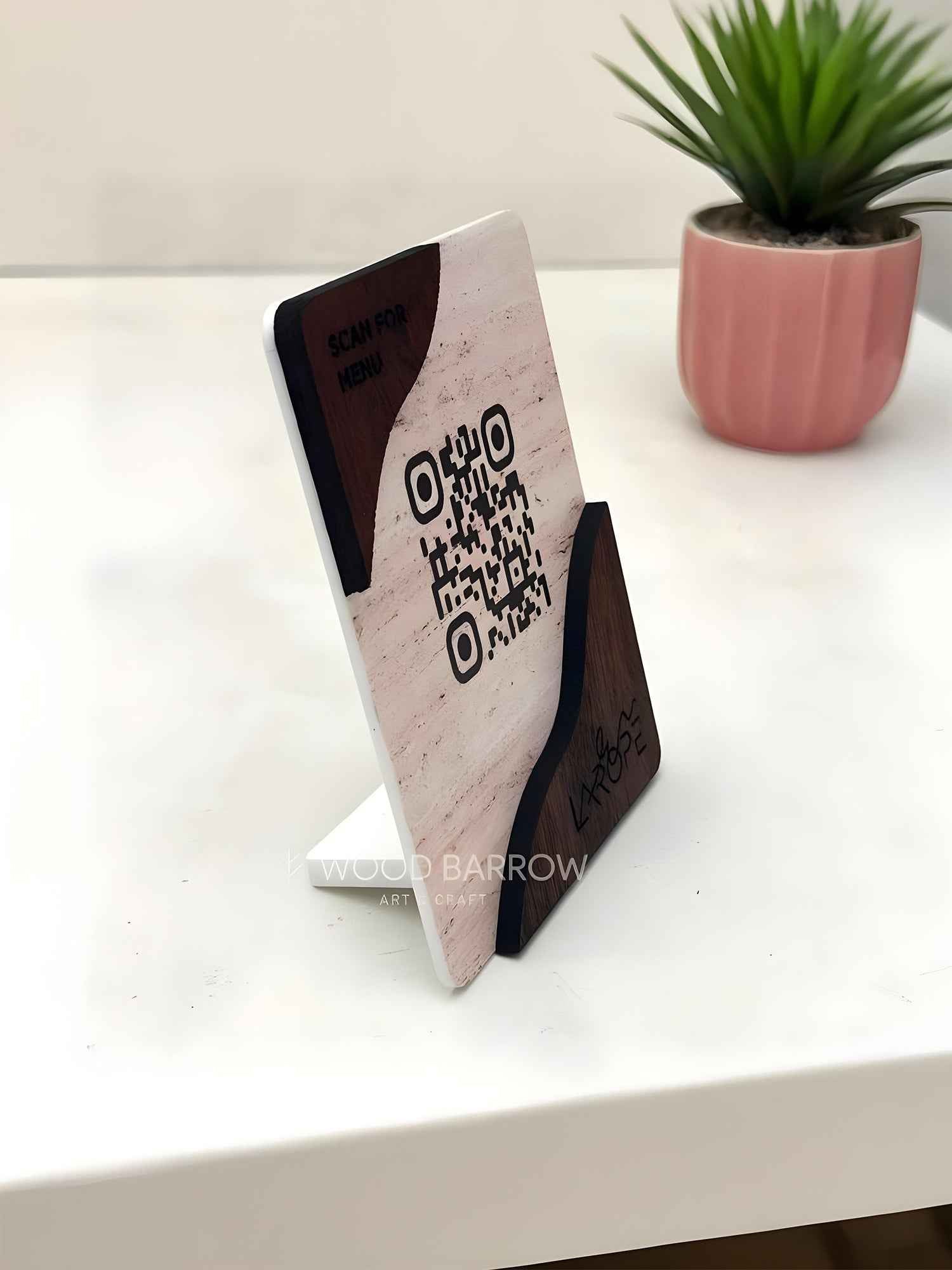 Elegant QR Code Stand - Acrylic and Wood | 10cm x 13cm