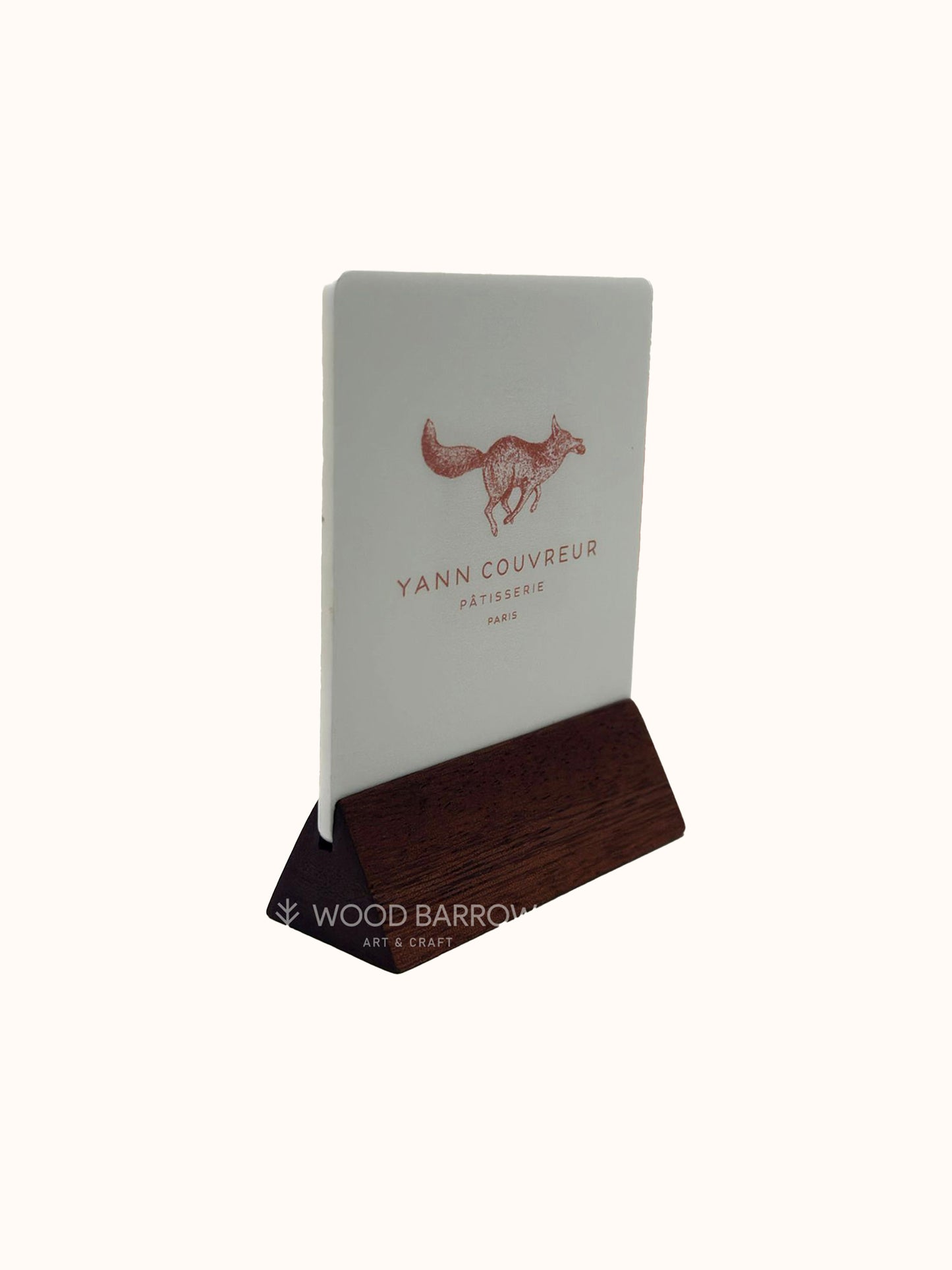 Simple Acrylic QR Code Stand with Logo - Wooden Base - 8cm x 11cm