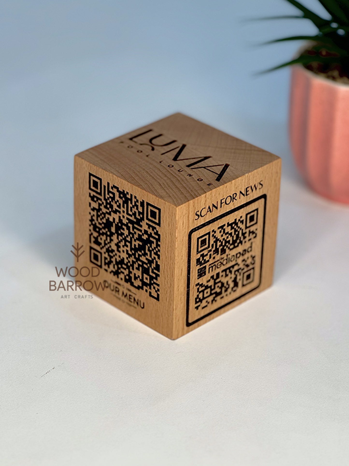 Wooden QR Code and Logo Cube