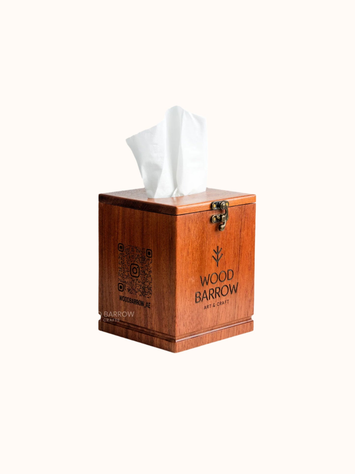Wooden Tissue Box with QR Code and Logo