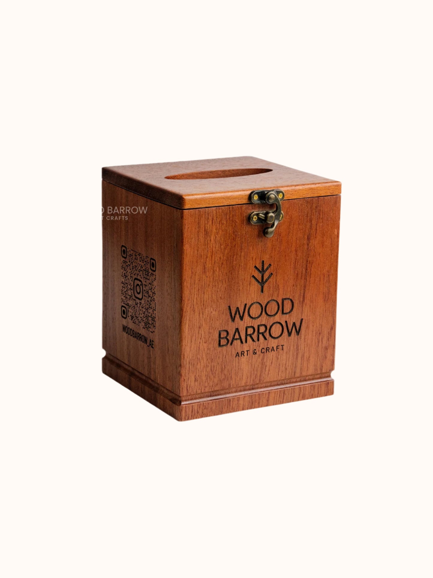 Wooden Tissue Box with QR Code and Logo