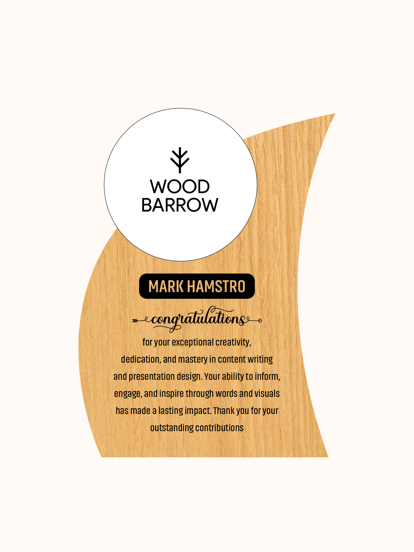 Customized Wooden & Acrylic Trophy – Premium Award for Hospitality & Restaurant Excellence