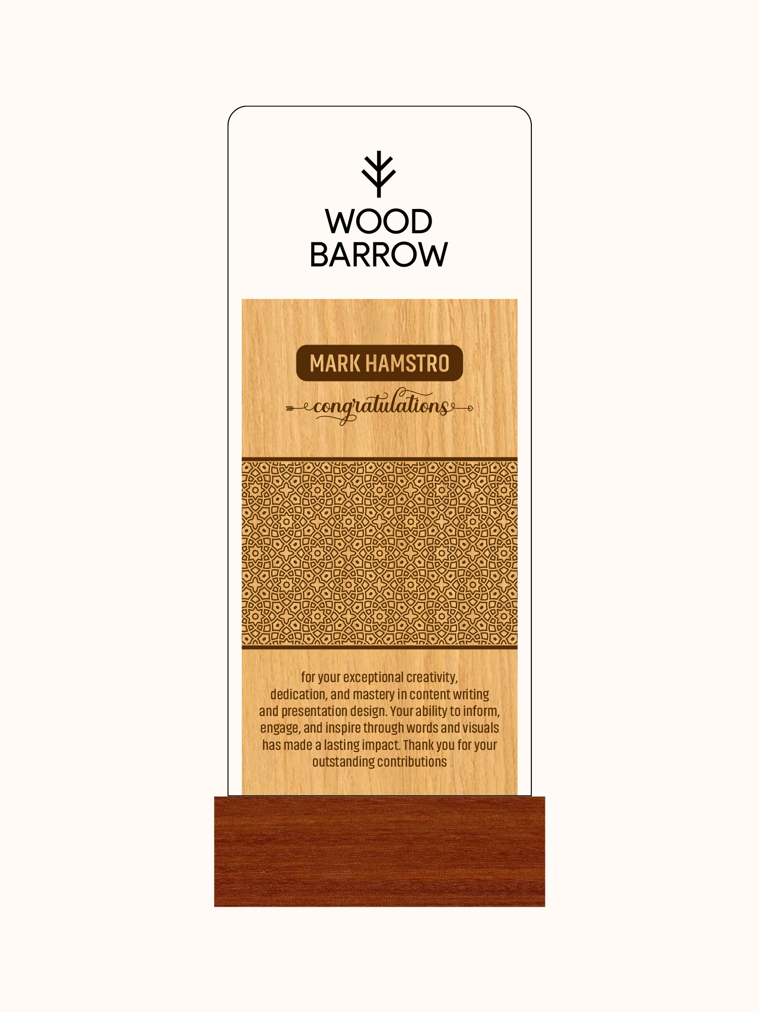 Customized Acrylic & Wood Trophy – Outstanding Enterprise Honor Award