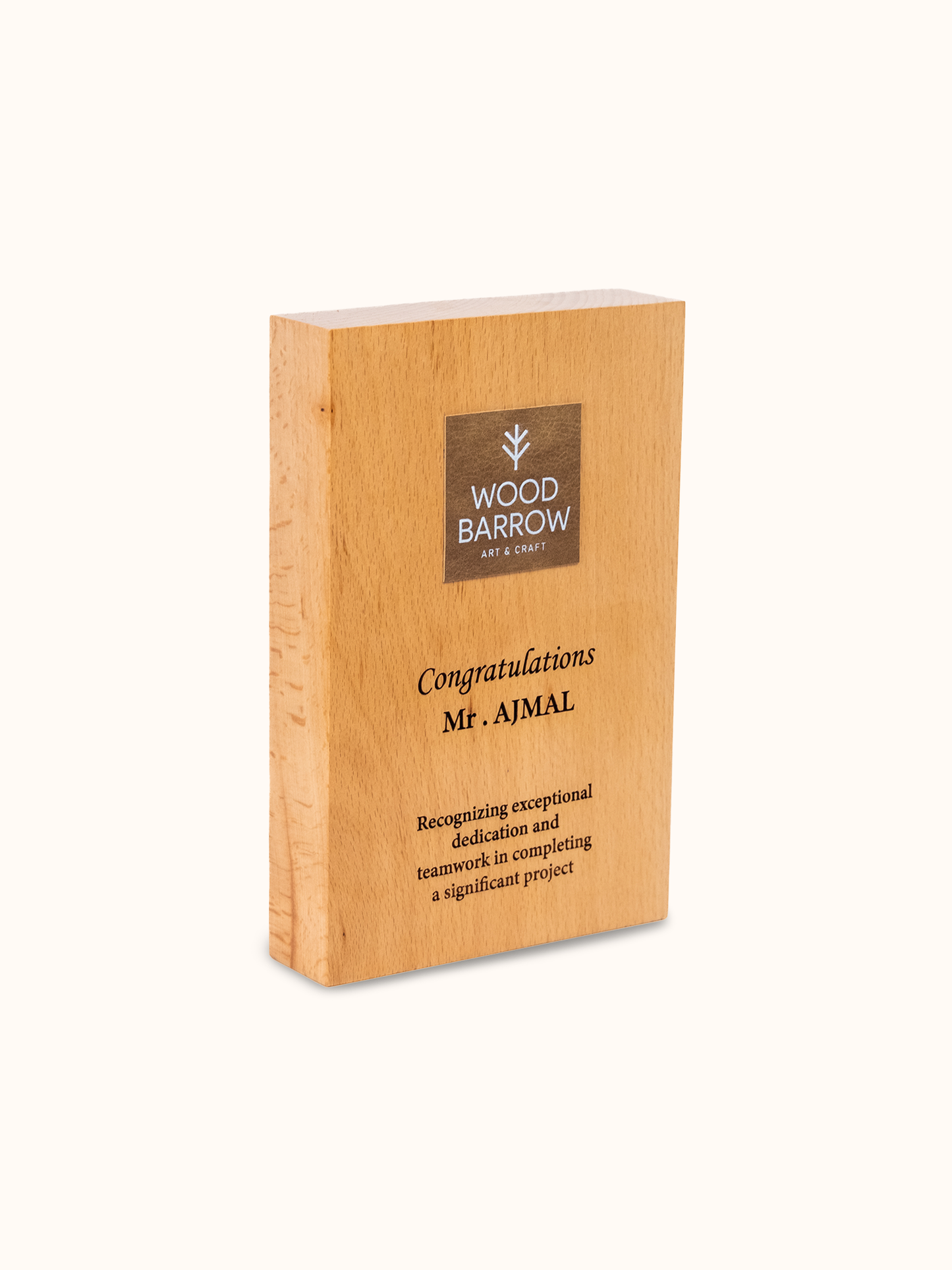 Wooden Trophy/Memento with Customized Leather Logo – Premium Recognition for Hospitality Excellence