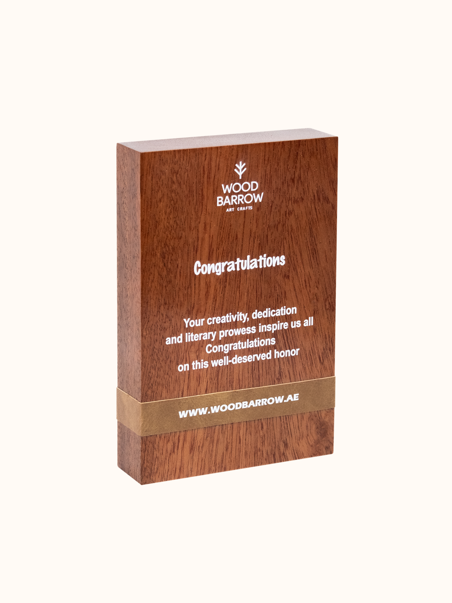 Wooden Trophy/Memento with Customized Leather Logo