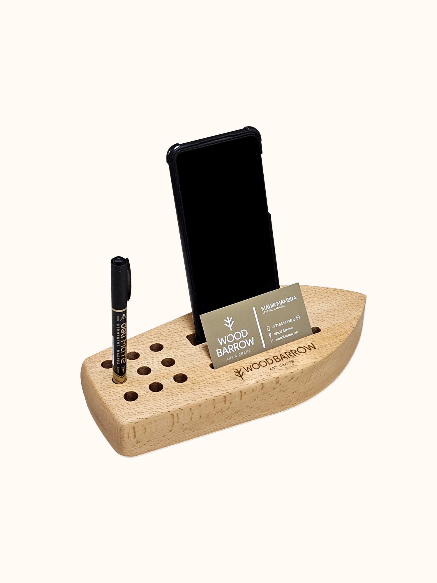 Office Wooden Desk Organizer – Multi-Functional Phone & Tablet Holder for Elegant Workspace Organization