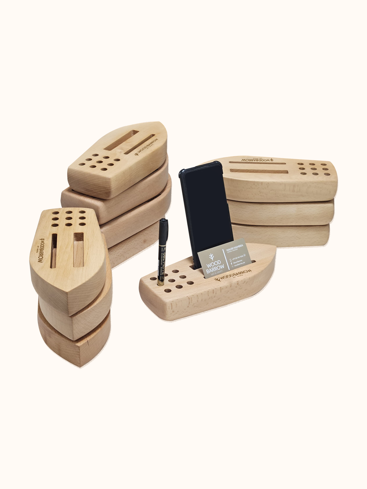 Office Wooden Desk Organizer – Multi-Functional Phone & Tablet Holder for Elegant Workspace Organization