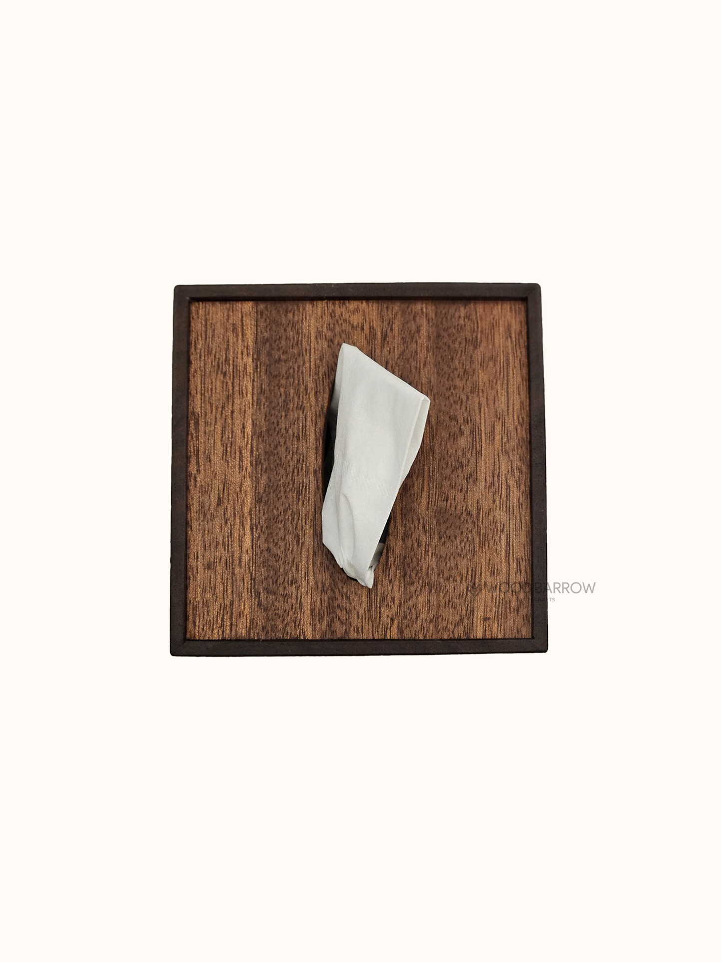 Handcrafted wooden tissue box holder with slide-out bottom, made from premium wood
