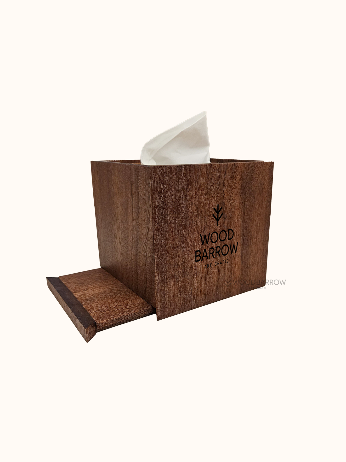 Wooden Tissue Box Holder with Slide-Out Bottom