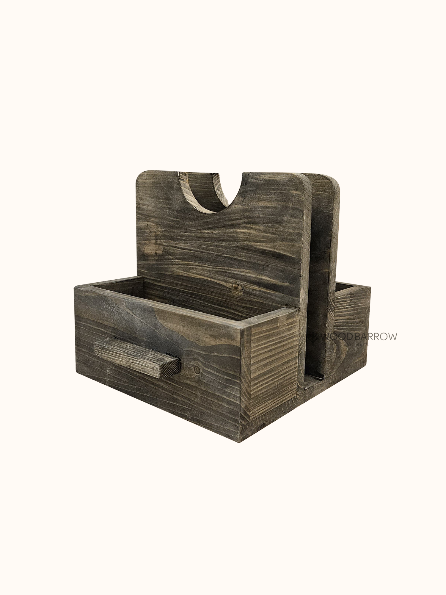 Eco-friendly salt and pepper wooden holder with compact bamboo jars and a sturdy base, ideal for kitchens and dining tables.