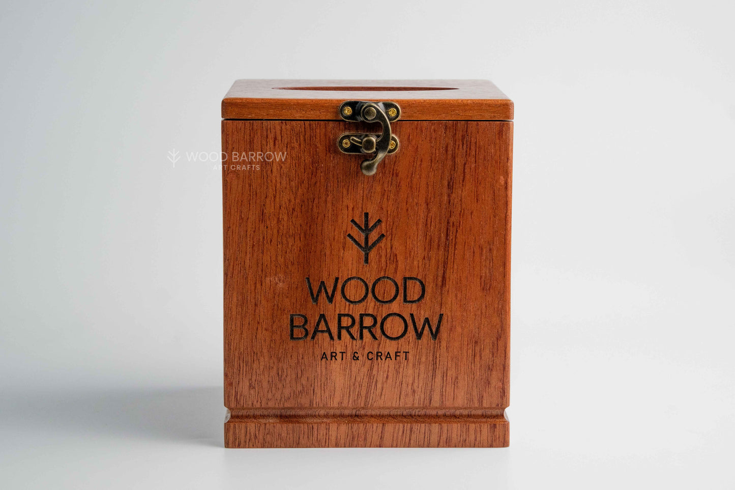 Wooden Tissue Box with QR Code and Logo