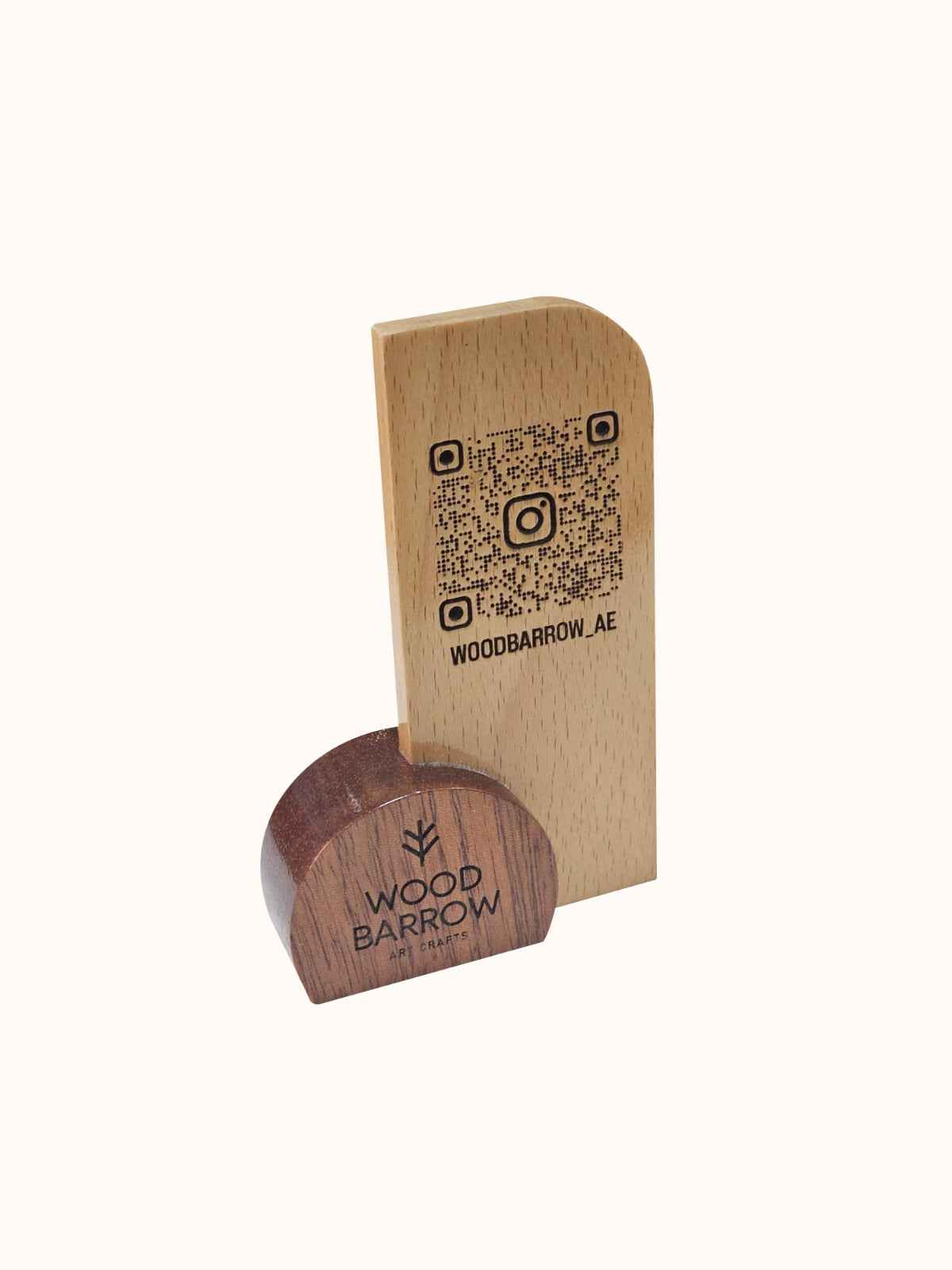Engraved Wooden QR Code Stand – Mahogany & Beech