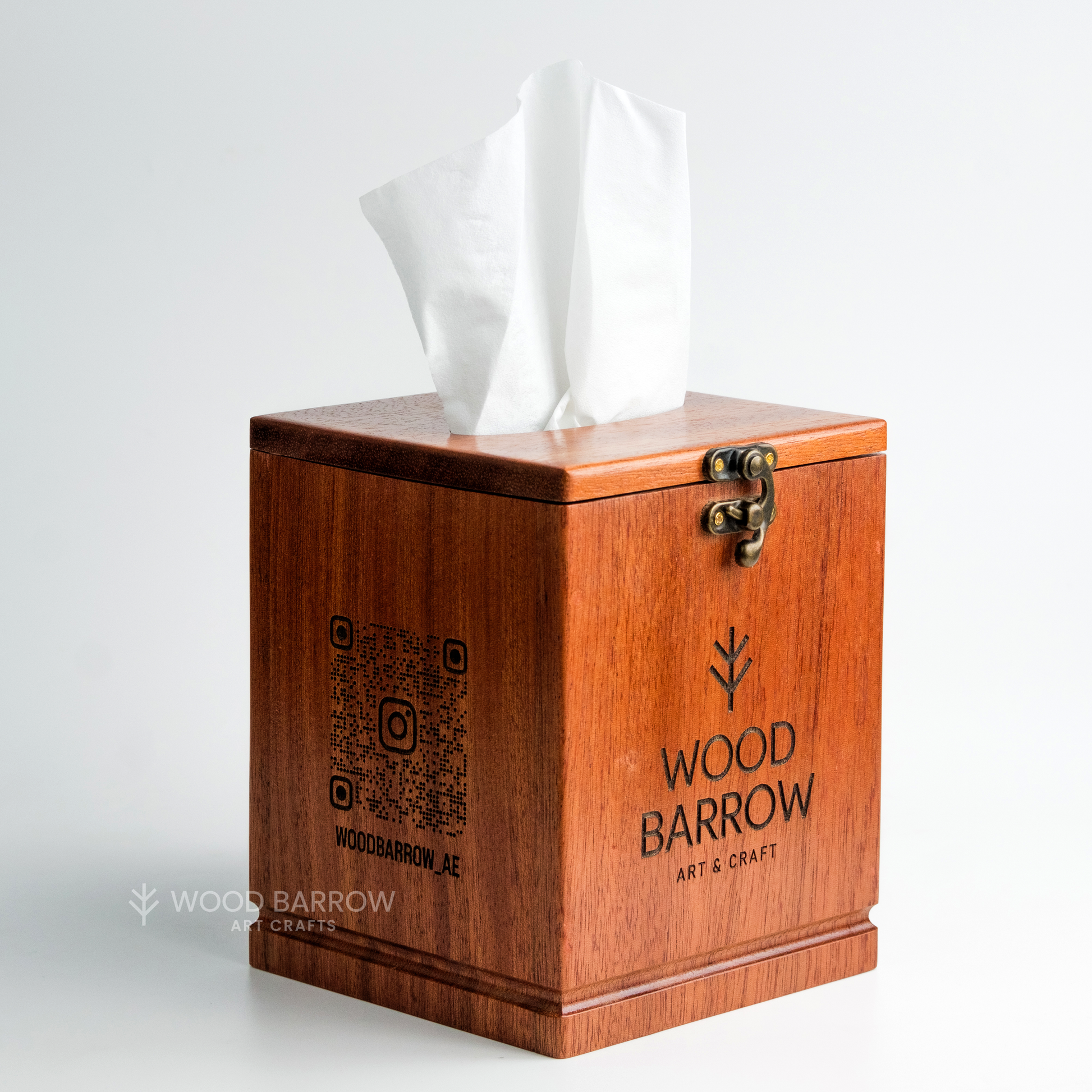 Wooden Tissue Box with QR Code and Logo