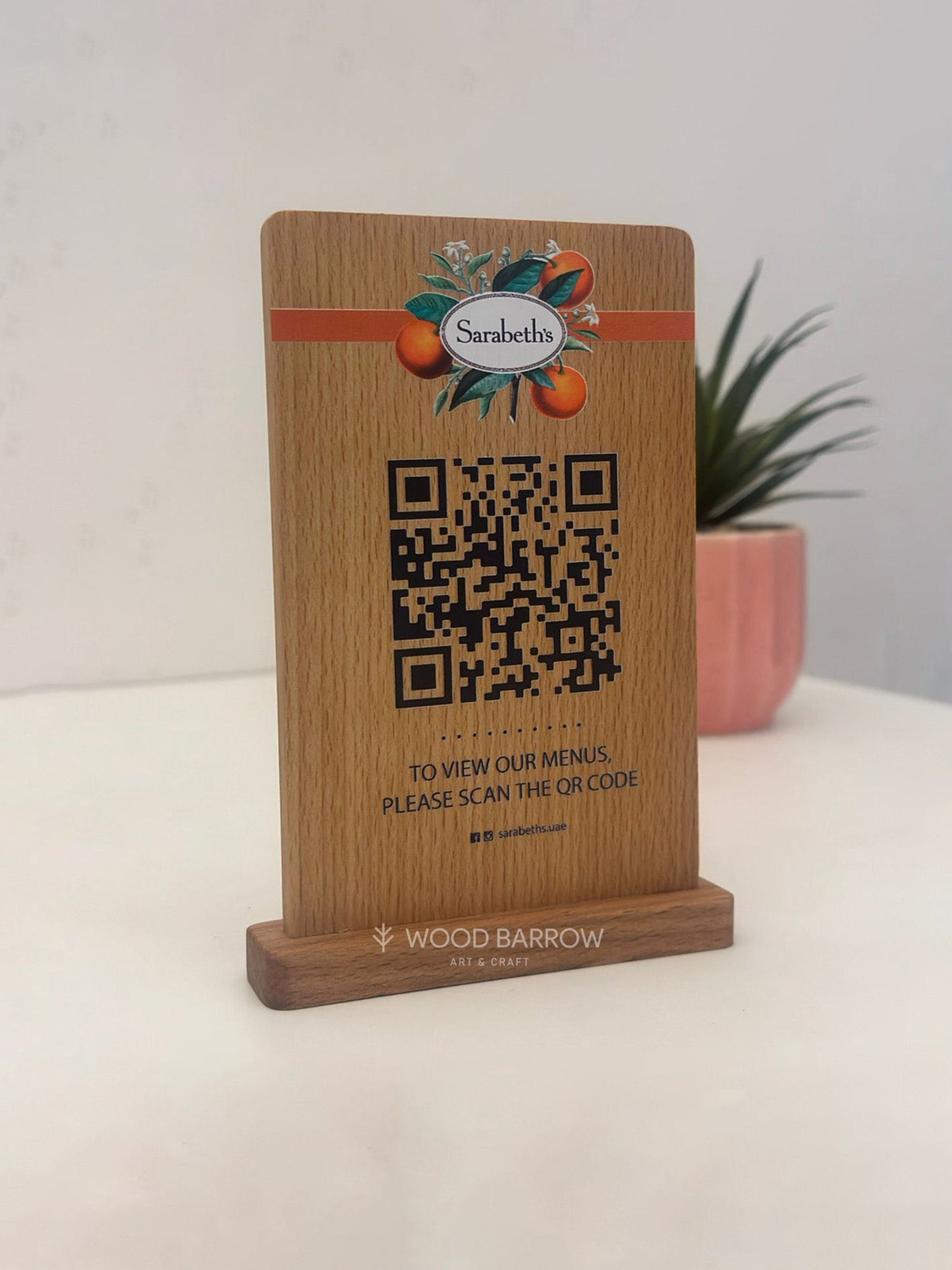 Custom Wooden QR Sign with Logo Printing and Engraving