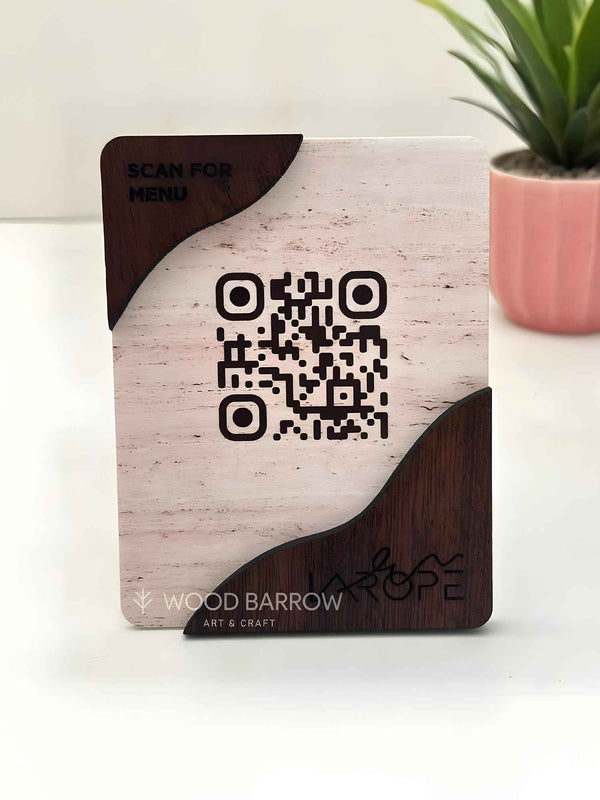 Elegant QR Code Stand - Acrylic and Wood | 10cm x 13cm