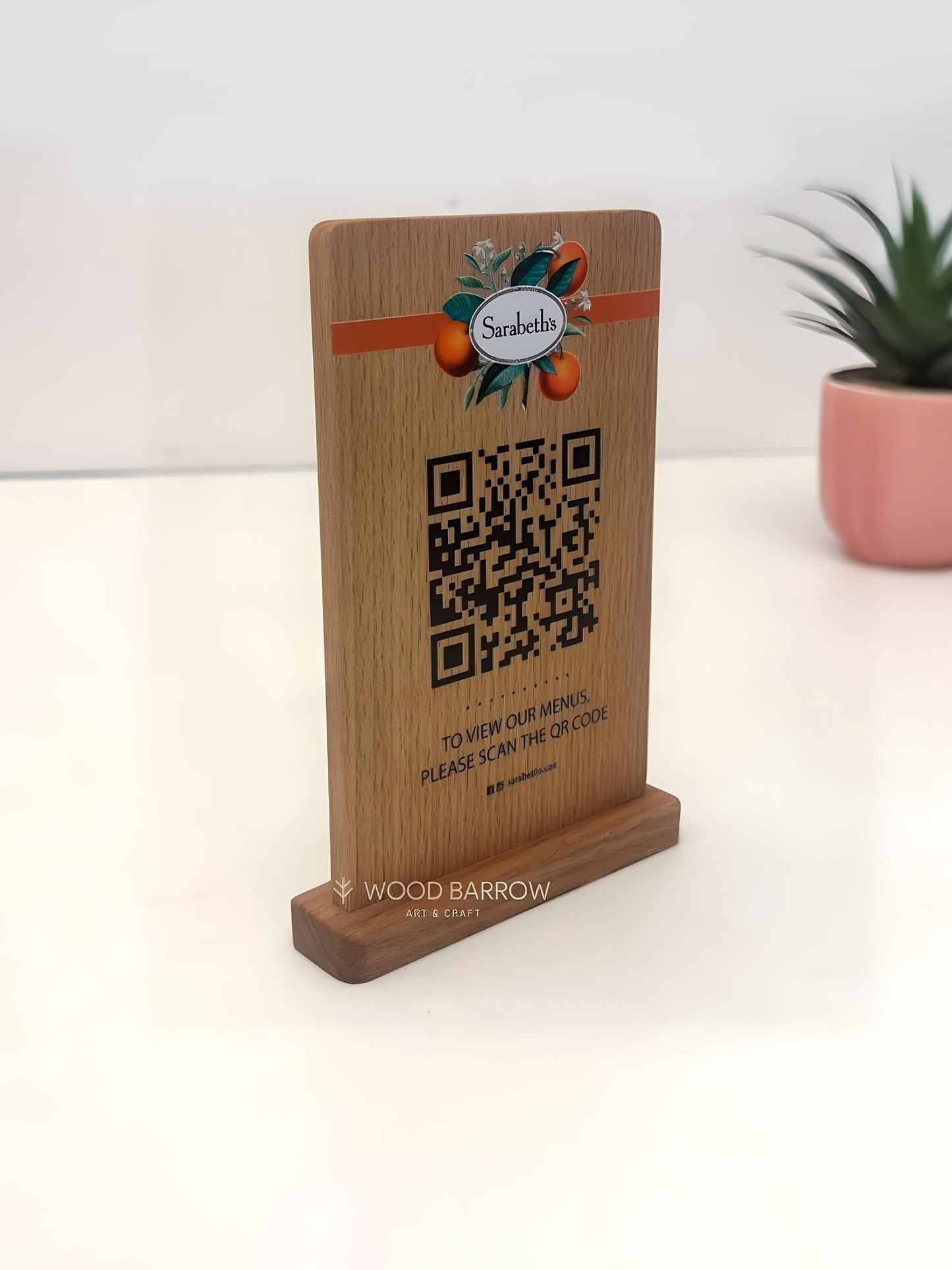 Custom Wooden QR Sign with Logo Printing and Engraving