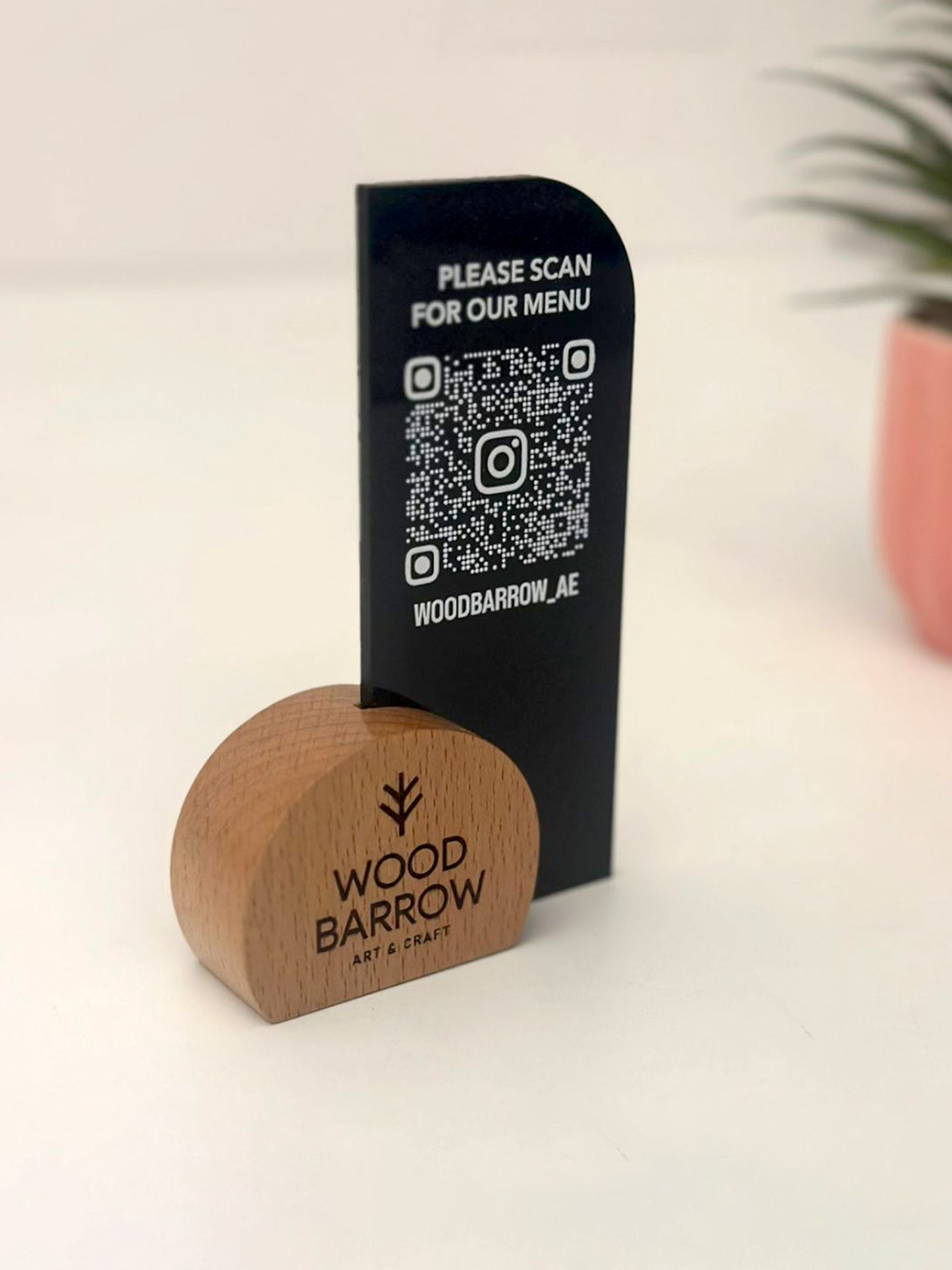 Engraved Wooden QR Code Display