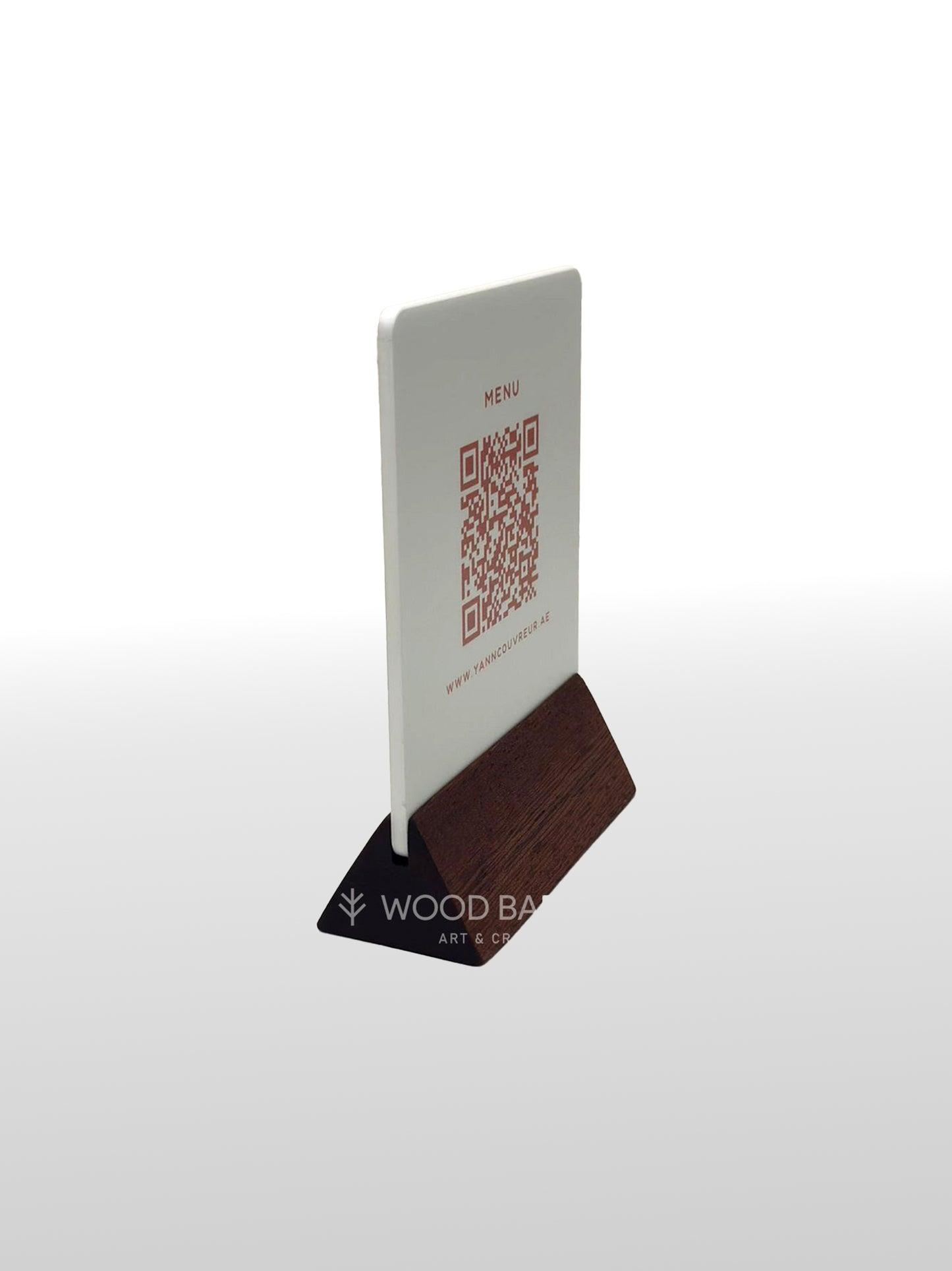 Simple Acrylic QR Code Stand with Logo - Wooden Base - 8cm x 11cm