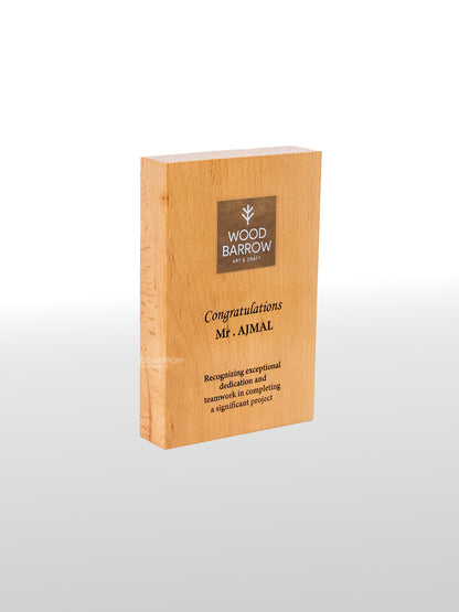Wooden Trophy/Memento with Customized Leather Logo