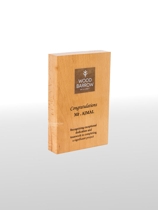 Wooden Trophy/Memento with Customized Leather Logo