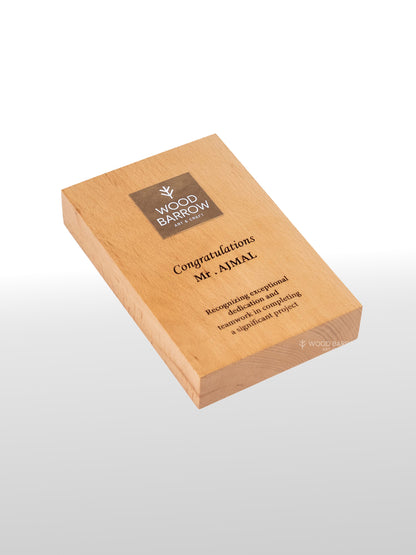 Wooden Trophy/Memento with Customized Leather Logo