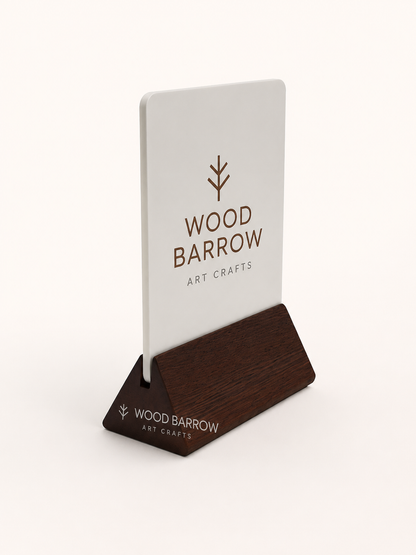 Simple Acrylic QR Code Stand with Logo - Wooden Base - 8cm x 11cm
