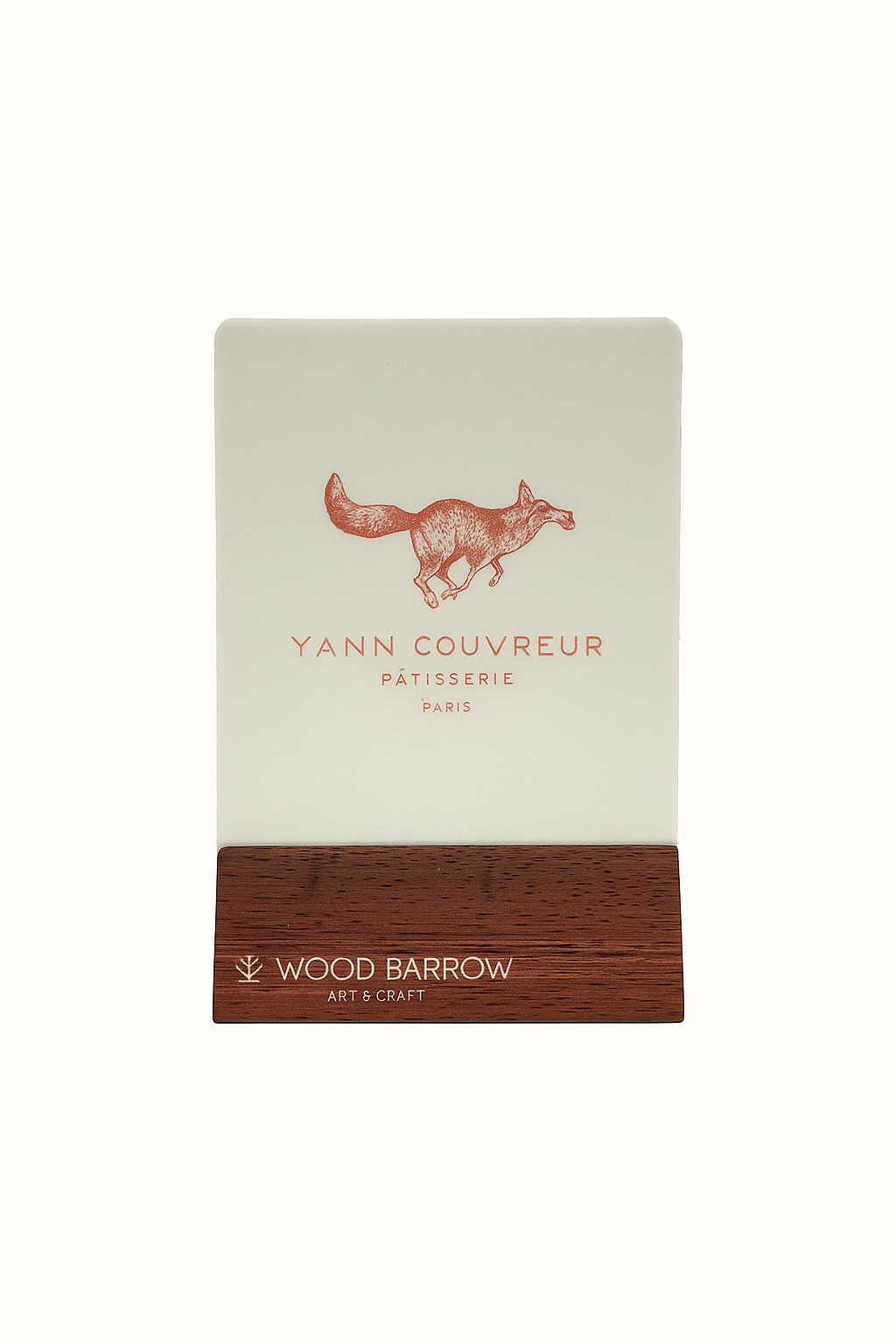 Simple Acrylic QR Code Stand with Logo - Wooden Base - 8cm x 11cm