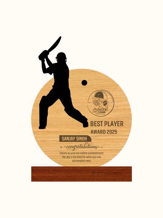 Customized Wooden & Acrylic Cricket "Best Player" Trophy