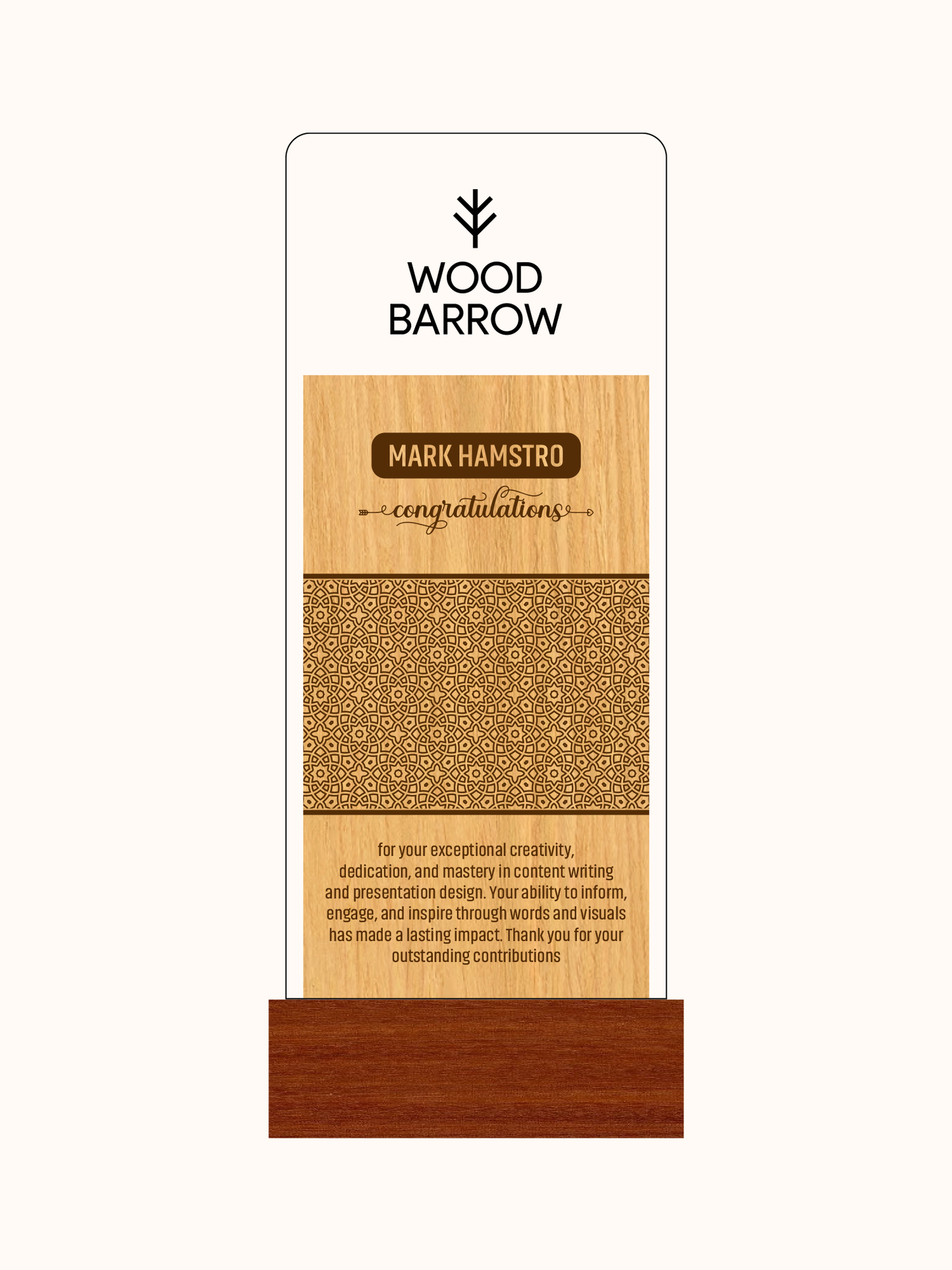 Customized Acrylic & Wood Trophy – Outstanding Enterprise Honor Award