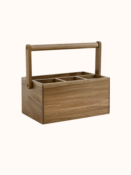 Wooden Flatware Caddy with 4 Compartment