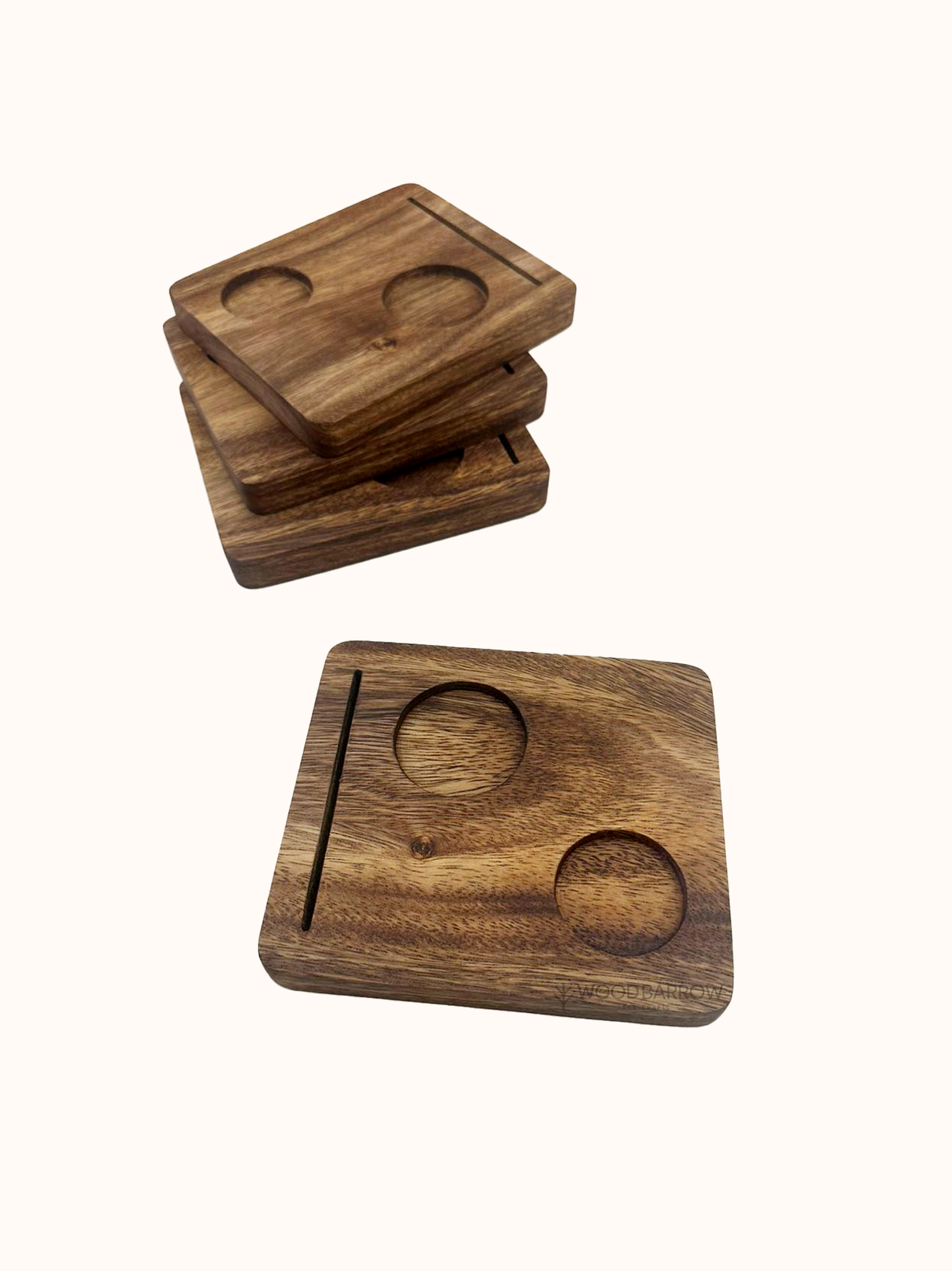 Wooden Cup Tray with 2 Sections