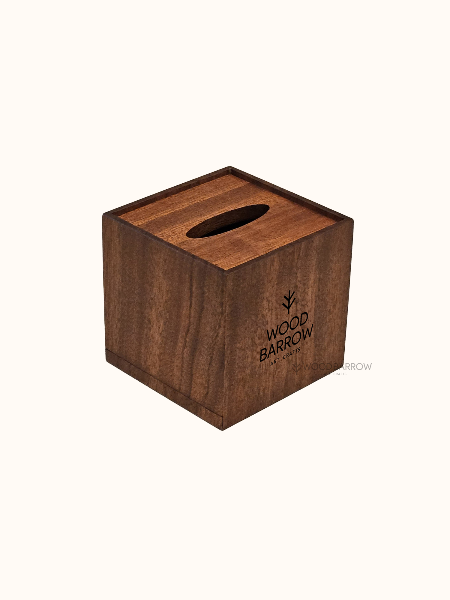 Handcrafted wooden tissue box holder with slide-out bottom, made from premium wood
