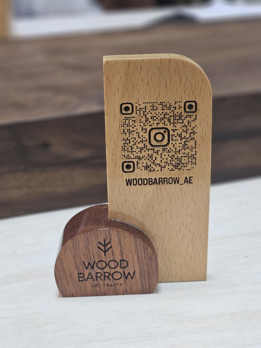 Engraved Wooden QR Code Stand – Mahogany & Beech