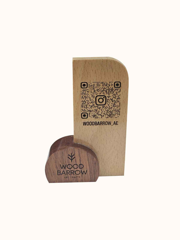 Engraved Wooden QR Code Stand – Mahogany & Beech