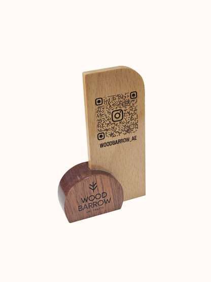 Engraved Wooden QR Code Stand – Mahogany & Beech